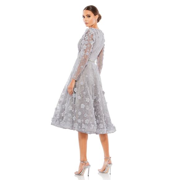 Mac Duggal Long Sleeve Floral Applique Embellished Lace Dress Sterling Size 8 - Picture 4 of 16